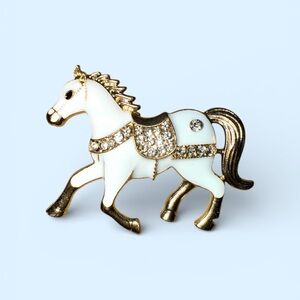 Mint White and Gold Horse Brooch